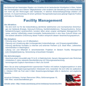 Bewerbung in der U.S. Botschaft in Wien als Facility Manager